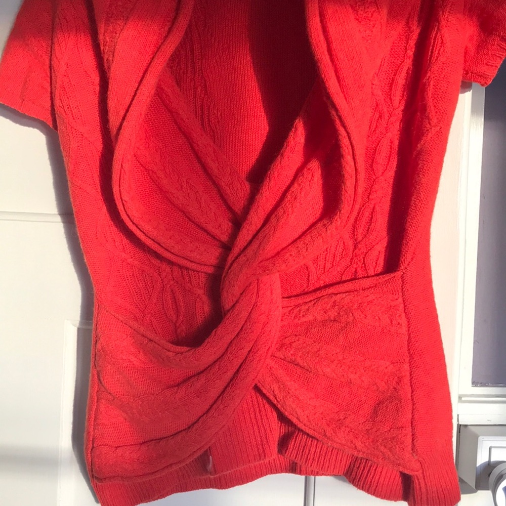 Short sleeve plunging cowl neck sweater